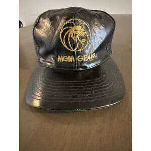 Vintage 1992 MGM Grand Las Vegas Leather SnapBack Hat Casino Hotel Gold Embroid